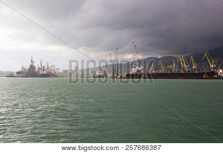 Russia, Novorossiysk - May 9, 2015: Views Of Novorossiysk Commercial Sea Port. Novorossiysk Is A Lar