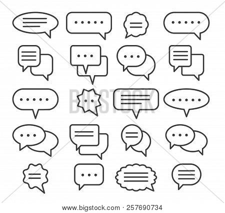 Thin Line Speech Bubble Icons. Vector Line Plain Speak Bubbles, Chat Conversation Or Text Comment Si