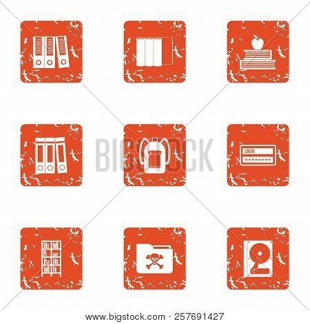 Book Day Icons Set. Grunge Set Of 9 Book Day Icons For Web Isolated On White Background