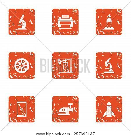 Study Of Technology Icons Set. Grunge Set Of 9 Study Of Technology Icons For Web Isolated On White B