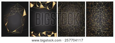Elegant Poster Background Set With Craquelure. Golden Fallen Particle