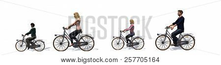 Cycling Family, Cyclist, Isolated On White Background - 3d Illustration