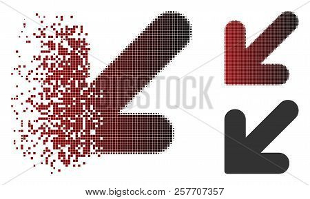 Arrow Down Left Icon In Sparkle, Dotted Halftone And Undamaged Solid Versions. Fragments Are Combine
