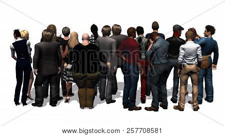 A Crowd Of People Rear View On White Background