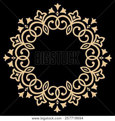 Vintage Round Frame In Retro Style, Barroco. Flower Decorative Ornament, Element For Greeting Cards,