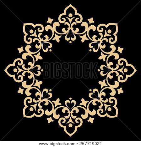 Vintage Round Frame In Retro Style, Barroco. Flower Decorative Ornament, Element For Greeting Cards,
