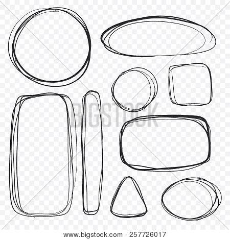 Set Of Bubble Boxes In A Minimalistic Sketch. Sloppy Drawing With Pencil By Hand. Various Dialog Box