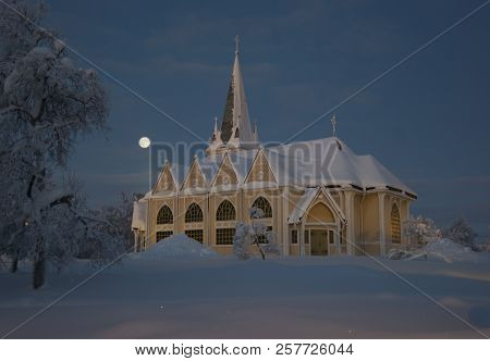 During Winter In Lapland, Sweden, Norrbotten, Arvidsjaur Church