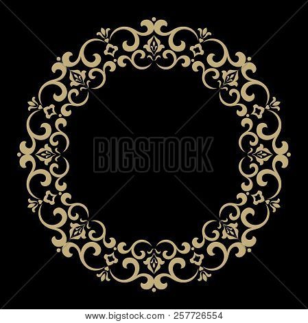 Vintage Round Frame In Retro Style, Barroco. Flower Decorative Ornament, Element For Greeting Cards,