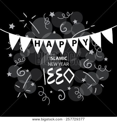 Happy Islamic New Year 1440 Greeting Card.. Black Background