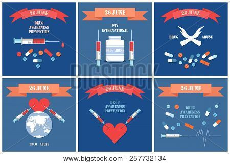 Drug Awareness And Prevention Day Colorful Banners, 26 June International Event For Dope Abuse In Al