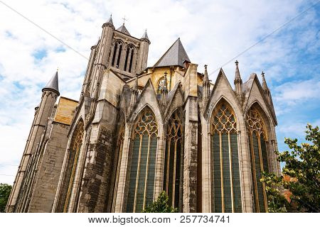 The View Of The Saint Nicholas Church In The Historical Medieval City Ghent, Belgium.