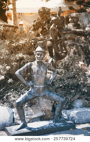 Bangkok,thailand-april 15,2018 : Group Of Hermit Statue In The Body Bending.the So-called 