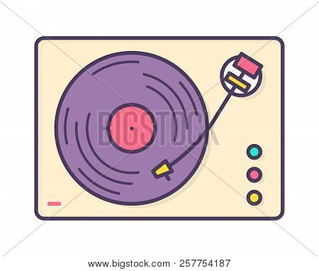 Analog Music Player, Recorder Or Turntable Playing Vinyl Record Isolated On White Background. Retro 