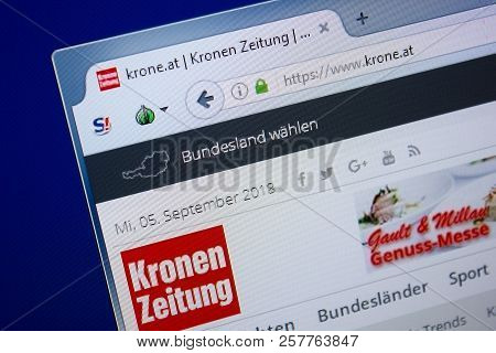 Ryazan, Russia - September 09, 2018: Homepage Of Krone Website On The Display Of Pc, Url - Krone.at.