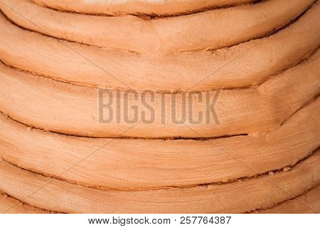 Close Up Of Unglazed Handmade Coiled Pottery Pot Made Of Red Clay. Teracota Vase. Pottery Basics.