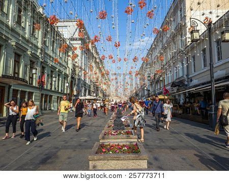 Moscow, Russia - Sep 9. 2018. Kamergersky Lane Decorated For City Day