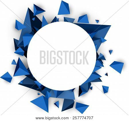 Abstract Round Background With Blue 3d Trigons. Vector Paper Illustration.