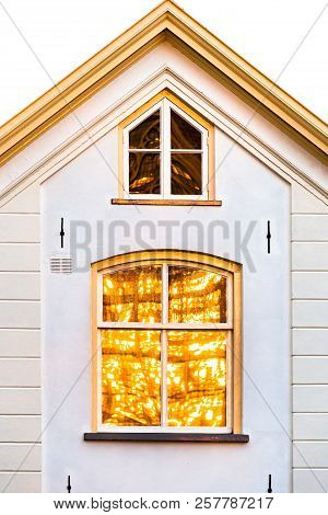 Great Beautiful Atmospheric Golden Reflection Of The Sunset In The Window Of A Monumental Building W