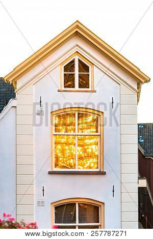 Great Beautiful Atmospheric Golden Reflection Of The Sunset In The Window Of A Monumental Building W