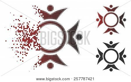 Human Collaboration Icon In Dissolved, Pixelated Halftone And Undamaged Whole Versions. Points Are A