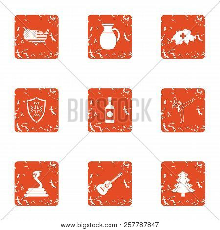Usa Heartland Icons Set. Grunge Set Of 9 Usa Heartland Icons For Web Isolated On White Background
