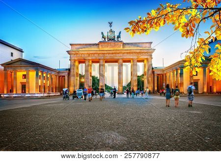 Brandenburg Gate At Night, Berlin, Germany At Fall