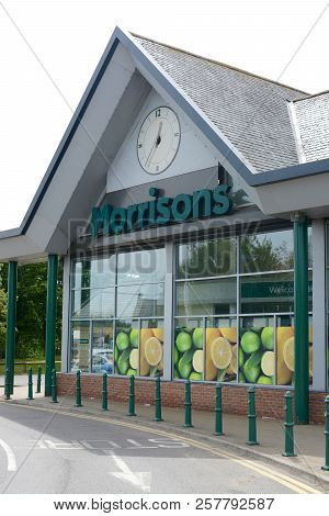 Dereham, Uk - August 4, 2018: Morrisons Supermarket Front Entrance, Station Road, Dereham, Norfolk, 
