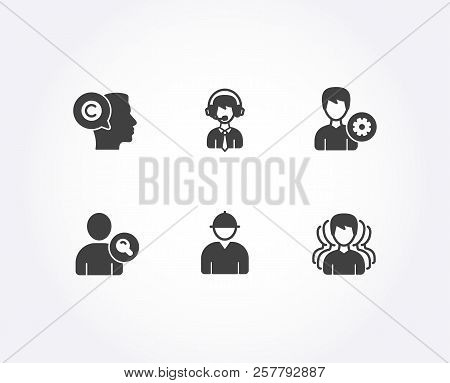 Set Of Writer, Support And Shipping Support Icons. Engineer, Find User And Group Signs. Copyrighter,