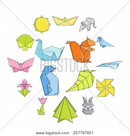 Origami Icons Set. Carrtoon Illustration Of 16 Origami Icons For Web