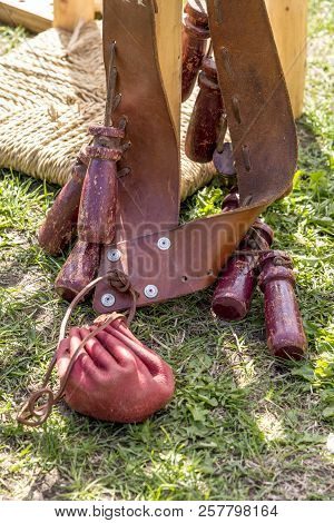 Old English Gun Powder Bag - Vintage Guns - Medieval Festival Durham United Kingdom