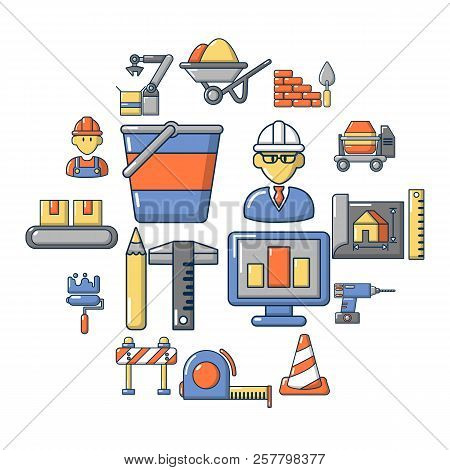 Building Process Icons Set. Carrtoon Illustration Of 16 Building Process Icons For Web
