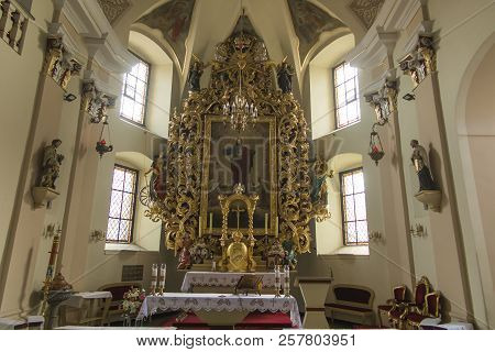 Toszek, Poland, August 28, 2018: Interior Of The Old Parish Church Intoszek Near Opole In Poland