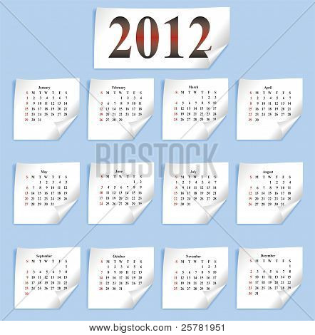 เวกเตอร์ปฏิทิน 2012 บนกระดาษสีขาว