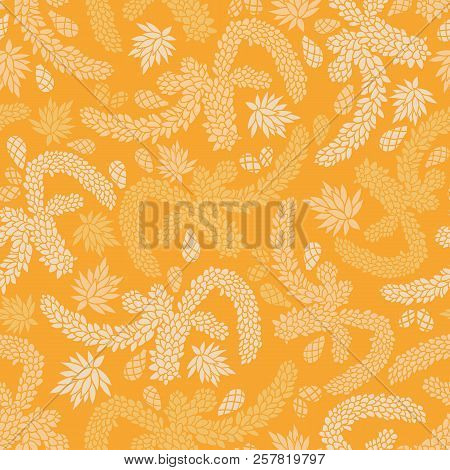 Vector Yellow Succulent Garden Texture Seamless Pattern With Succulent Leaves. Perfect For Backgroun