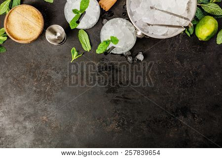 Metal ice bucket and mojito ingredients