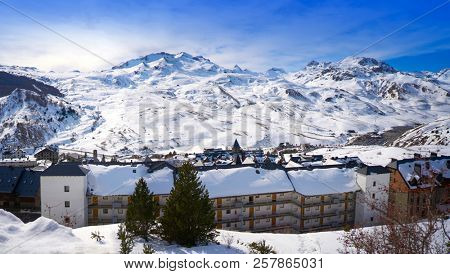 Formigal ski area skyline in Huesca Pyrenees of Spain