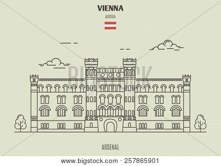 Arsenall In Vienna, Austria. Landmark Icon In Linear Style