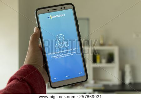 Negeri Sembilan,malaysia - August 29, 2018: Healthengine Application On Smartphone. This Application