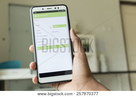 Negeri Sembilan,malaysia - August 29, 2018: Health Tracker Application On Smartphone. It Is To Keep