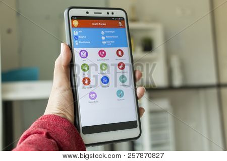 Negeri Sembilan,malaysia - August 29, 2018: Health Tracker Application On Smartphone. It Is To Keep