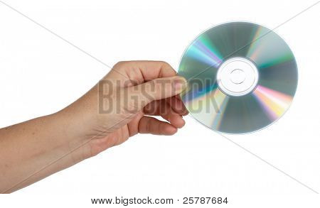 photo d'une main avec compact sur fond blanc