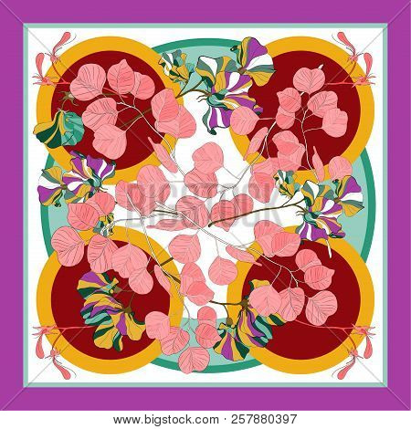 Silk Scarf With Abstract Flowers Vector Pattern With Hand Drawn Floral Elements.