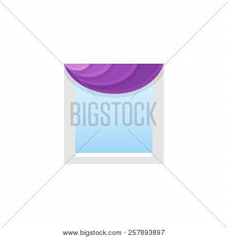 Purple Fabric Valance With Asymmetric Swag. Vector Illustration. Flat Icon Of Pelmet. Element Of Hom