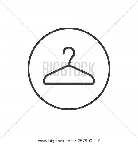 Black And White Simple Vector Line Art Icon Of Hanger In The Round Frame
