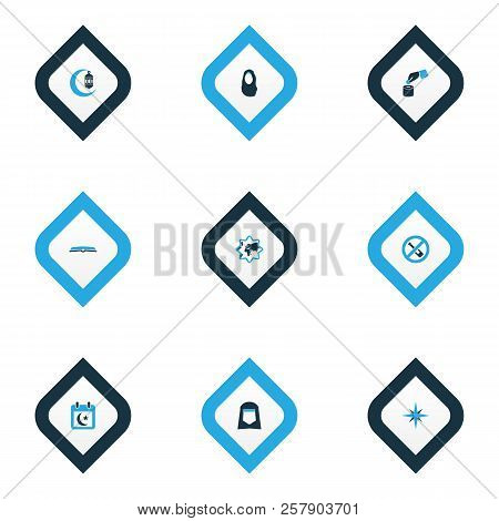 Holiday Icons Colored Set With Calendar, Scripture, Islamic And Other Date Elements. Isolated Vector