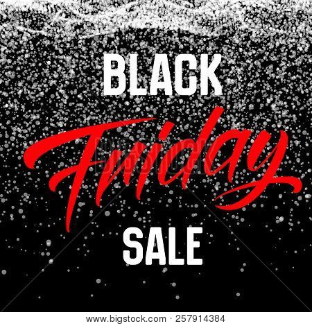 Vector Black Friday Sale Background With Shining Snowflakes Falling Down. Vector Illustration On Dar