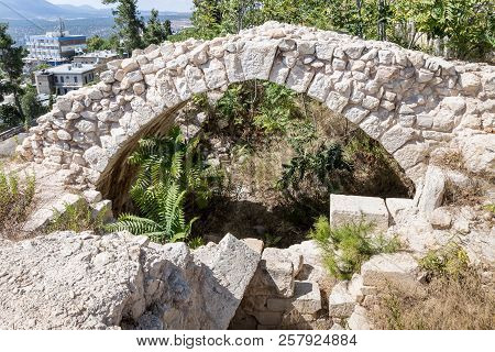The Remains Of The Ruined Fortress Walls In The Old City Of Safed In Israel