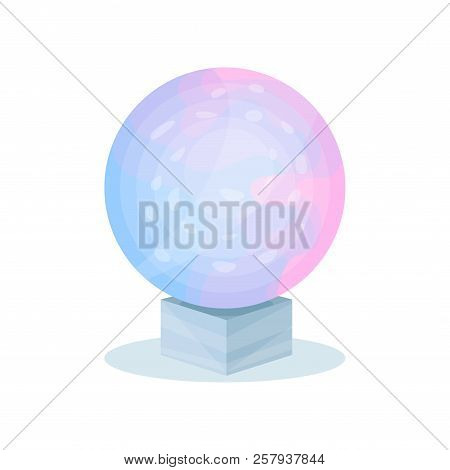 Magical Crystal Ball With Blue-pink Gradient. Glass Sphere On Gray Stand. Ritual Item. Flat Vector D