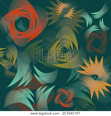 Vector Floral Pattern With Abstract Shapes On A Green Background